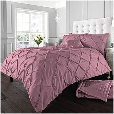 GC GAVENO CAVAILIA Set copripiumino doppio, motivo geometrico pizzico plissettato, biancheria da letto e biancheria da letto in policotone, rosa tenue