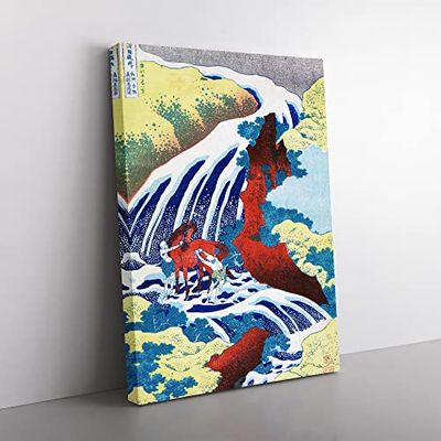 Yoshitsune Falls By Katsushika Hokusai Asian Japanese Canvas Wall Art Print Ready to Hang, Framed Picture for Living Room Bedroom Home Office Décor, 50x35 cm (20x14 Inch)