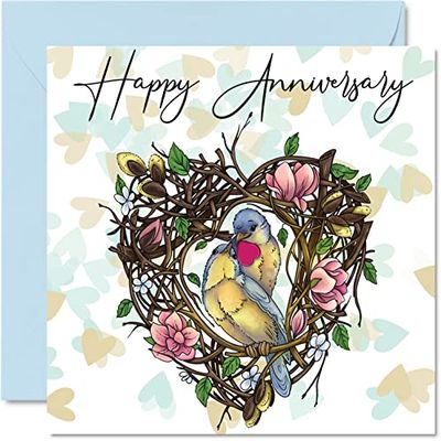 Bonita tarjeta de aniversario para novio, novia, marido, esposa, pájaros de amor, tarjeta especial de aniversario de boda para mujeres, hombres, ella, él, tarjetas de felicitación de 145 mm, prometido