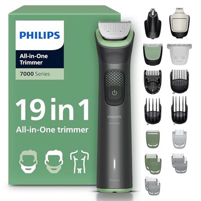 Philips Multigroom 7000 Series All-in-One 19-Piece Trimmer - Shaver and Clipper for Face, Head & Body, Self-Sharpening Full Metal Blades, 26 Length Settings (0.5-20 mm), Model MG7962/30