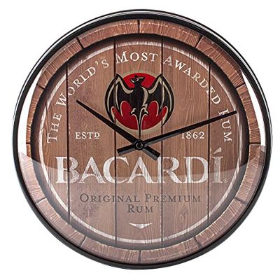 Nostalgic-Art Väggklocka i retrostil, Bacardi – Wood Barrel Logo – Presentidé för romälskare, Stort väggur, Deko vintagedesign, Ø 31 cm