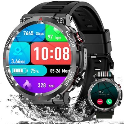IOWODO smartwatch heren dames, 1,85 inch smart fitnesshorloge met 100 sportmodi, Bluetooth-oproepen, hartslagmeter/slaap/SpO2, smartwatch-horloge voor Android iOS(Zwart)