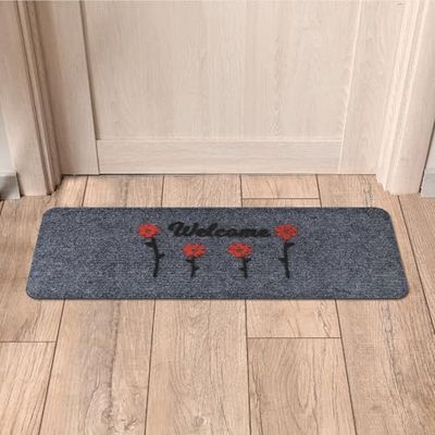 Comart - Zerbino Henry - 25x70 cm - Asciugapassi Sintetico per Entrata - Tappeto Impermeabile e Antiscivolo - Assorbente e Antipioggia - per Ingresso Esterno o Interno - Welcome con Fiori - Grigio