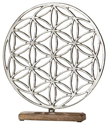GILDE Decorative Flower of Life - Flower of Life - Gift Birthday Valentine's Day Wife Girlfriend Mother - Wood Aluminium - Colour: Brown Silver - Height 36 cm