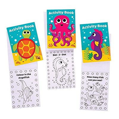 Baker Ross FE529 Sealife Mini Actvity Books - Pack of 12, Includes Puzzles, Stickers, Dot to Dot and Colouring Pages for Kids