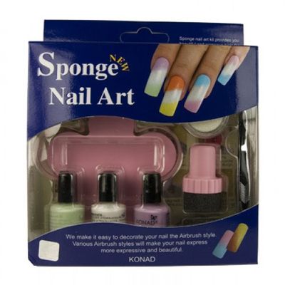 Konad Sponge Nail Art Set 1 Pastel Green/Violet and White Pearl