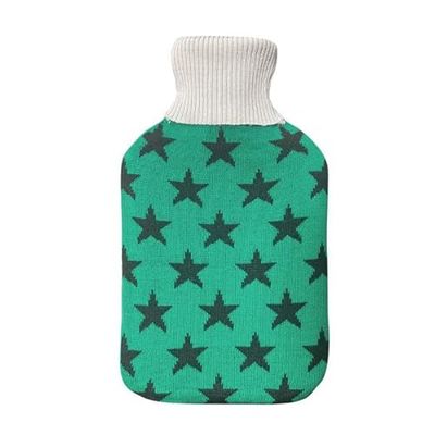 Mimo warmwaterkruik, 1,7 l, groene voering met sterren, 20 x 32 x 4 cm. Flexibel en huidvriendelijk, ideaal om u altijd warm en comfortabel te houden.