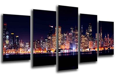Quadro fotográfico cidade noturna, arranha-céus, tamanho total: 165 x 62 cm XXL