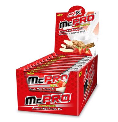 AMIX - Barras de proteção McPro - 24 x 35 g - Aumenta a energia e conserva a massa muscular. Snack saudável com alto conteúdo em proteínas, sabor bolachas e creme