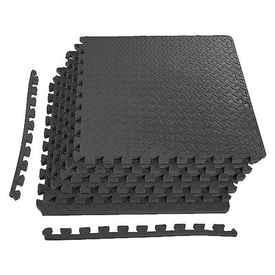Fitvids Tapete de Ejercicio con Azulejos entrelazados de Espuma EVA para MMA, Ejercicio, Gimnasia y Gimnasio en casa, 3/4 Pulgadas de Grosor, 24 pies Cuadrados, Color Negro