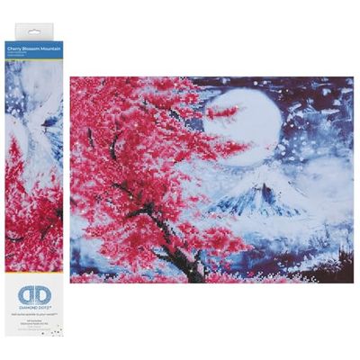 DIAMOND DOTZ Diamond Painting de paisagem. Quadro de diamantes 5D de montanha e cerejeira. Kit completo de pintura com diamantes de 38,00 x 52,00 cm