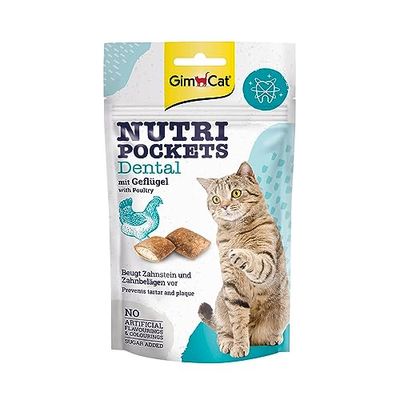 GimCat Nutri Pockets Dental - Snack croccante per gatti con ripieno cremoso e ingredienti funzionali - 1 sacchetto (1 x 60 g)