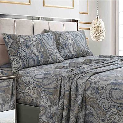 Tribeca Living Twin Bed Sheet Set, 300 Thread Count Soft Cotton Sateen, Floral Print with Extra Deep Pockets, 3-Piece Bedding Set, Park Multicolor