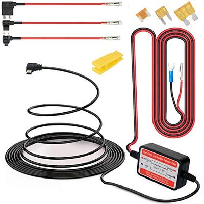 Gebildet Dash Cam Hardwire Kit Mini USB 10ft 12V-24V tot 5V,Laagspanningsbeveiliging ACN/ACS/ACU Voeg een Circuitzekeringhouders Toe(Rechte Hoekl Mini USB en Zekeringsset)