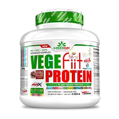 AMIX - Proteína en Polvo - Vegefiit Protein en Formato de 2 kilos - Gran Aporte de Nutrientes - Ayuda a Aumentar la Masa Muscular - Sabor a Doble Chocolate