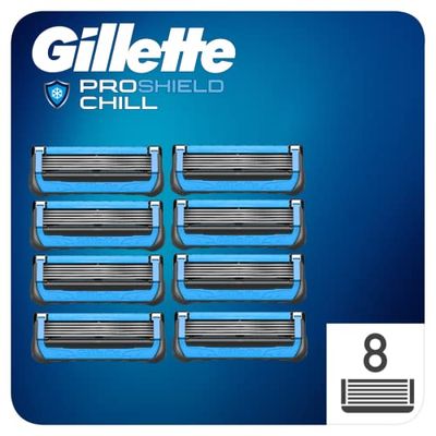 Gillette ProShield Chill Recharges de lames de Rasoir pour Homme 8 Unités, avec 5 lames anti-friction pour un rasage de près et durable