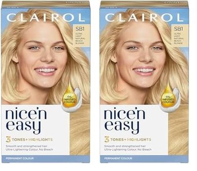 Clairol Nice'n Easy Crème, Natural Looking Oil Infused Permanent Hair Dye, SB1 Ultra Light Natural Beach Blonde (Packing May Vary) (Pack of 2)