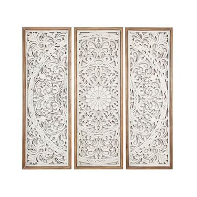 Romimex Lot de 3 tableaux blanc naturel en bois MDF 30 x 90 x 4 cm