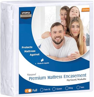 Utopia Bedding Funda de colchón con Cremallera (Adapta a colchones de 8 Pulgadas, matrimonial) – Protector de colchón Impermeable y a Prueba de chinches – Funda de colchón de Seis