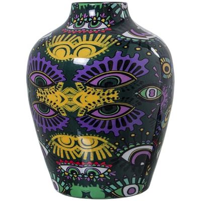 JARRÓN METAL ESMALTADO OJOS_° 21X28CM