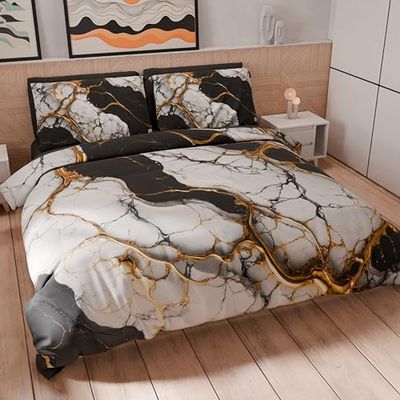 PETTI Artigiani Italiani - Set Copripiumino Singolo 160x200 cm (1 Federa 50x80 cm Inclusa), Parure Copripiumino Morbida Microfibra con Stampa Digitale Effetto Marmo Nero - Made in Italy