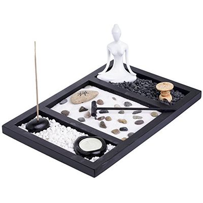London Boutique Zen Garden - Suporte de velas de Buda para meditação, design de Yin Yang, areia branca e pedras decorativas (Buda Zen)