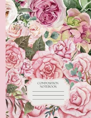 Composition Notebook: College Ruled, Vintage Pink Roses Pattern For Home, School, Work, Numbered Pages