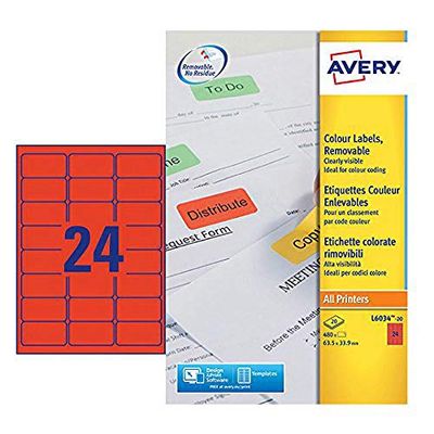 Avery TS-190099 L6034-20 Label, Rood, Verpakking van 480