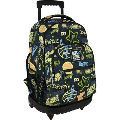 Grafoplás - Sac à dos scolaire avec roulettes, chariot intégré, 29 litres, 52 x 37 x 25 cm, modèle Roller, collection Streetball, Bits & Bobs Pop Up Design, parfait matériel scolaire pour enfants et