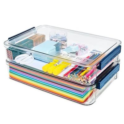 CATOOMUU 2 estuches portátiles de plástico para proyectos de 5.5 cuartos de galón, 9 x 13 pulgadas, con cierre a presión, caja de almacenamiento apilable transparente con tapas, contenedor organizador