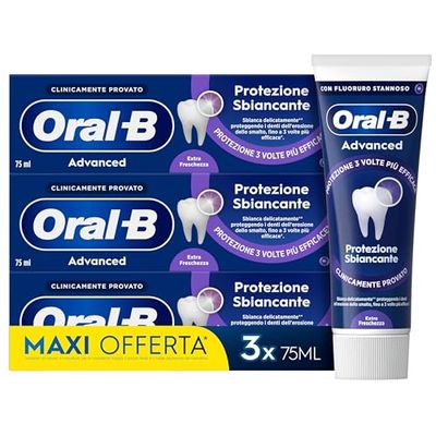 Oral-B Dentifricio Advanced Protezione Sbiancante Sapore Menta Piperita 3x75ml, Advanced Sensitivity Protection, 225ml