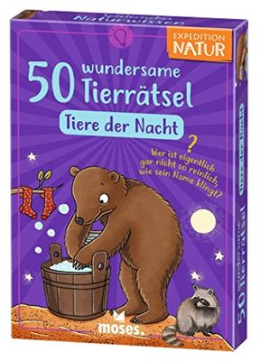 moses 9845 Expedition Nature: 50 Wonderful Puzzles Night, Quiz for Children, guessing Game from 8 Years Around Nocturnal Animals Such as Hedgehogs, Raccoons etc, Colourful