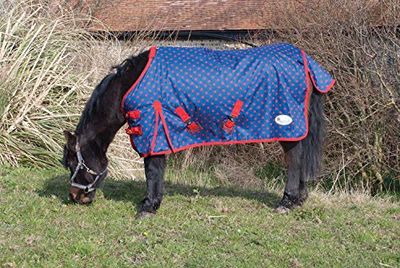 Rhinegold Dottie Foal Torrent Outdoor Rug-Lightweight No Fil, Navy/Red Spot, 4'3"