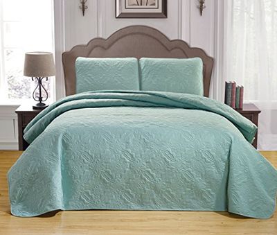 Duck River Carlotta Medallion 5 Piece Bedspread Quilt Set, Spa Green, Full/Queen