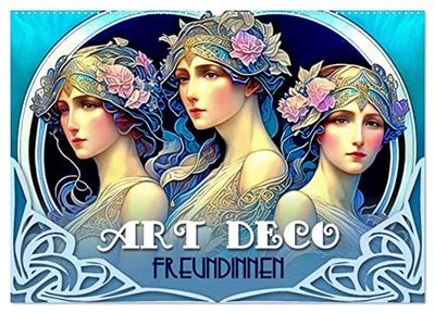 Art Deco Freundinnen (Wandkalender 2026 DIN A2 quer), CALVENDO Monatskalender: Zauberhafte Grazien zwischen floralen Ornamenten