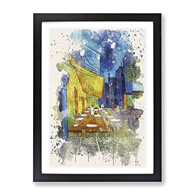 Vincent Van Gogh Cafe Terrace At Night Modern Fc Framed Wall Art Print, Ready to Hang Picture for Living Room Bedroom Home Office Décor, Black A4 (34 x 25 cm)