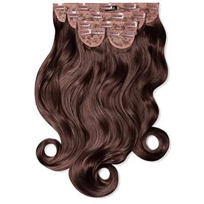 Lullabellz Super Thick Curly Clip In Hair Extensions 5-Piece, 22-Inch Length, Chestnut