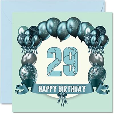 Fun 29th Birthday Cards for Men - Birthday Balloons - Card for Son Nephew Niece Sister Cousin Brother Auntie Daughter Uncle, 145mm Greeting Cards, 29th Card