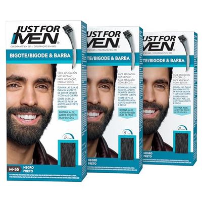 Just For Men Tint mustasch och svart skägg, eliminerar grått hår för ett tjockare och fylligare utseende, med applikatorborste ingår - M55 (3-pack)