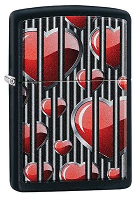 Zippo Lighter, Black Matte-Hearts, One Size