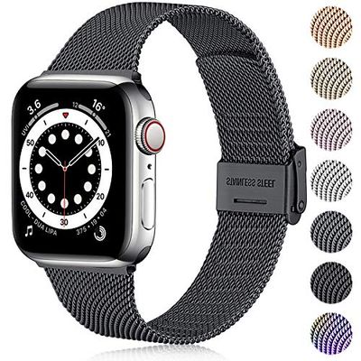 Ouwegaga Vervangende Bandje Compatibel met Apple Watch Bandje 38mm 40mm 41mm 42mm 44mm 45mm SE, Roestvrijstalen Metalen Bandje Compatibel met iWatch Series 9 8 7 6 5 4 3 2 1, 42mm/44mm/45mm/45mm Zwart
