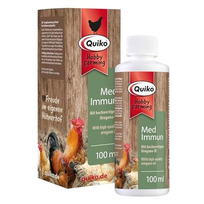 Quiko Hobby Farming Med Immun 100ml - pour Poules, cailles & volailles - avec des huiles essentielles de Haute qualité d'origan Naturel - Riche en vitamines - Utilise la Force de la Nature