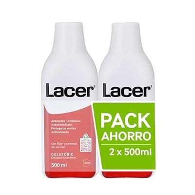 LACER - Colutorio Pack da 2 x 500 ml, risciacquo orale, uso quotidiano, senza alcool, bocca sana e protetta, previene la carie e la placca dentale, pulisce in profondità