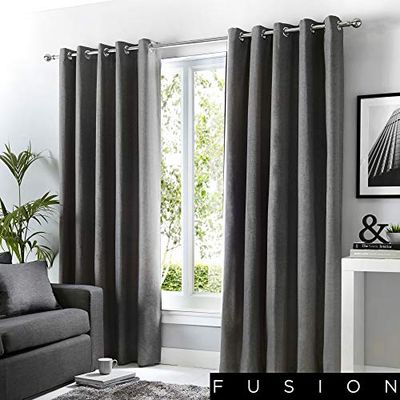 Fusion W90 x L72 (229 x 183cm) Eyelet Curtains-100% Cotton Bedroom/Living Room-Door Curtain-Thermal Drapes/Window Treatment-Sorbonne Collection, Fabric, Dark Grey/Charcoal, 6 Count (Pack of 1)