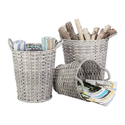 Relaxdays Panier de rangement lot de 3 corbeilles rondes avec poignées, gris