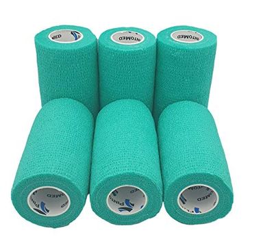 PintoMed - Venda Cohesiva - 6 x VERDE - 6 rollos x 10 cm x 4,5 m estirado - Vendaje autoadhesiva elástica y flexible, Cinta adhesiva, Vet Wrap, Tape, Primeros auxílios y lesiones