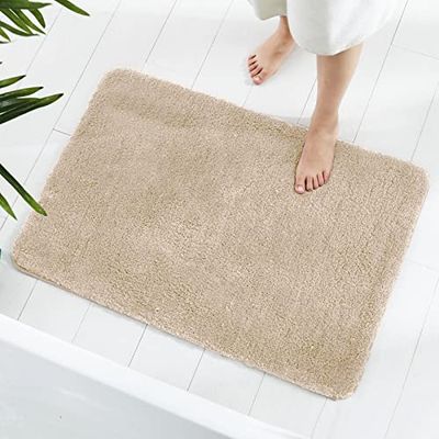 GONICVIN Bathroom Rugs, 50 x 80cm Fluffy Microfiber Absorbent Non-Slip Bath Mats, Machine Washable Bath Rugs for Tub, Shower and Bathroom (Beige)