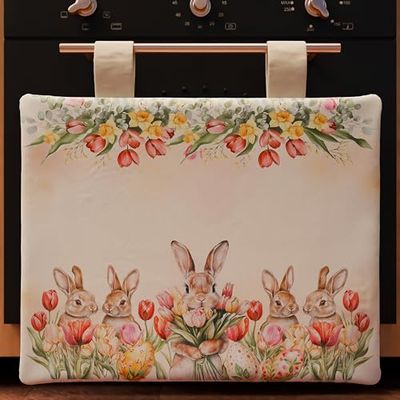PETTI Artigiani Italiani - Cache-Four de Pâques 40x50 cm, Housse de Four avec Motifs Printaniers, Tissu en Microfibre Anallergique et Facile à Nettoyer, 100% Fabriqué en Italie