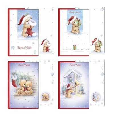 Juego de tarjetas de felicitación de Navidad, 12 tarjetas en 4 sujetos navideños, formato 12 x 18 cm, fabricado en cartón de alta calidad, fabricado en Italia