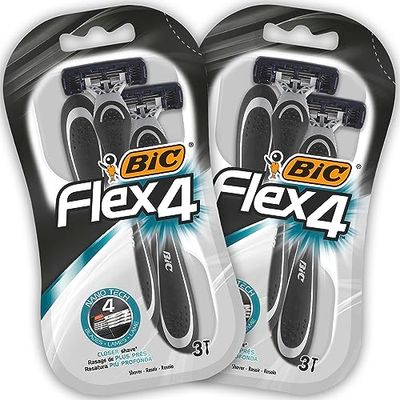 BIC RAZORS Flex4 Rasoi Usa e Getta da Uomo, Confezione da 2 Pacchi a 3 Pezzi